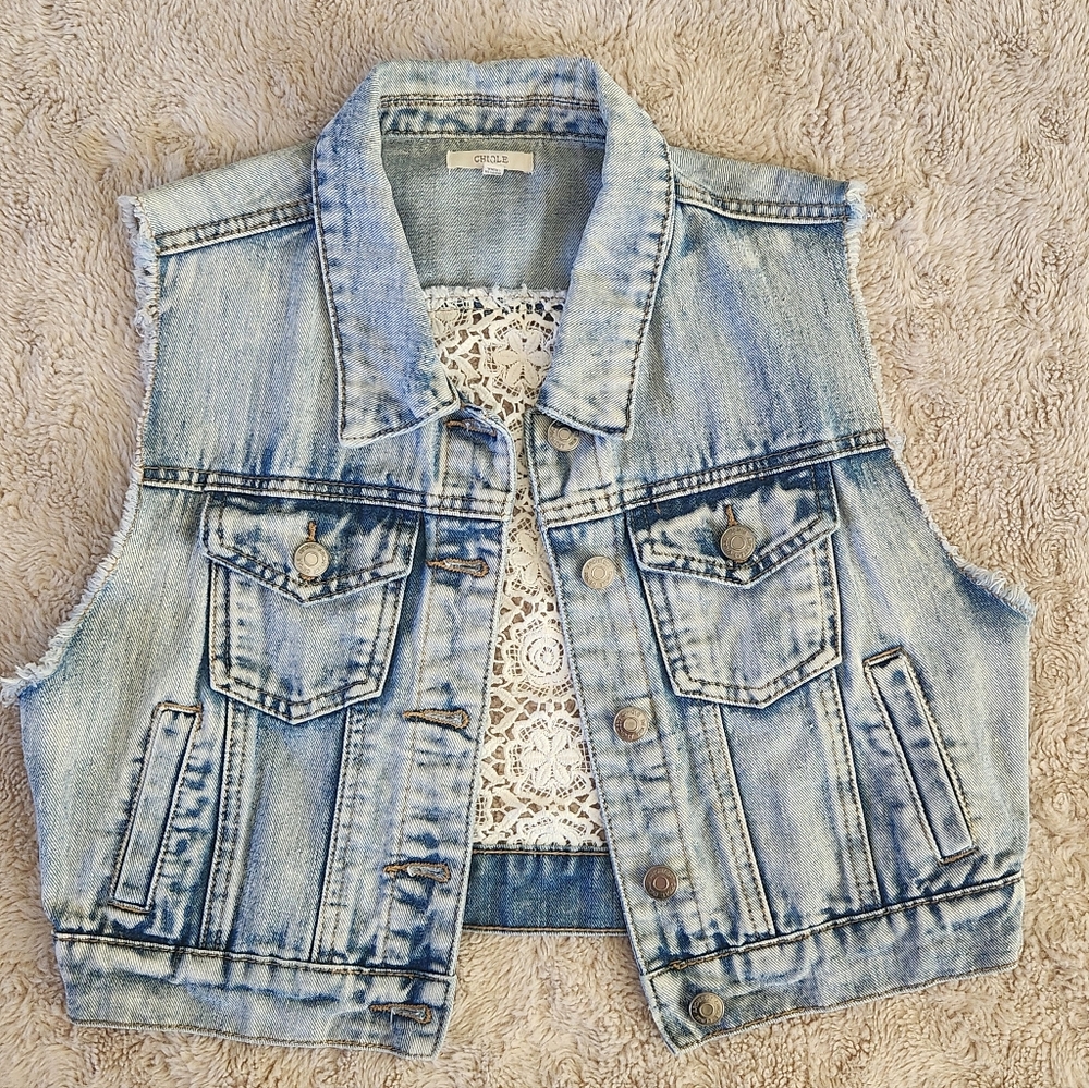 Chiqle Girls Junior Jean Blue Jacket Vest Sz L - Picture 2 of 13